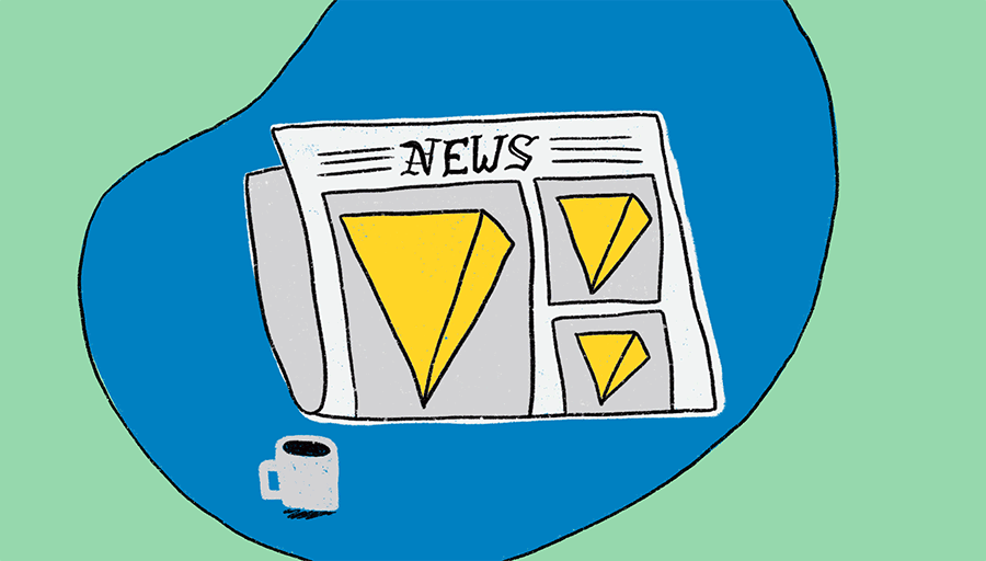 A gif showing a newspaper morphing into a computer.