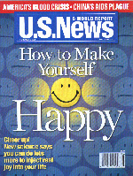 a cover of U.S. News and World Report featuring a smiley face and the words How to Make Yourself Happy